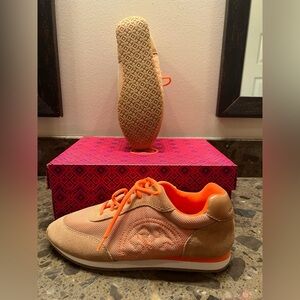 NIB Tory Burch Vibrant Orange and Tan Sneakers